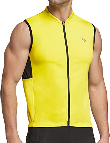 BALEAF Men's Sleeveless Cycling Jersey Road Bike Shirt Bicycle Biking Tank Tops Full Zip Pockets SPF Yellow L