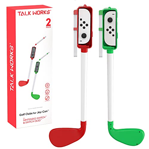 TALK WORKS Golf Clubs for Nintendo Switch Joy-Con Controllers, 2 Pack - Switch Games Accessories Joy Con Controller Grip Holder for Mario Golf - Lightweight, Adjustable Straps - Mario Red/Luigi Green