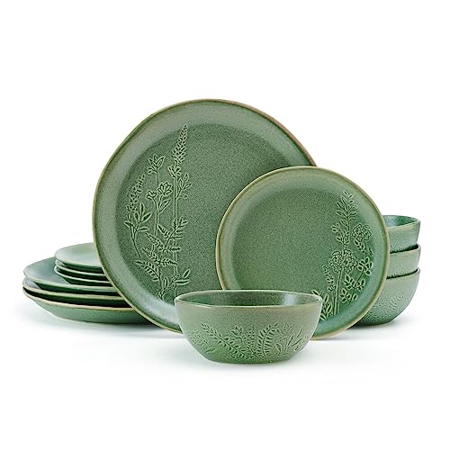 Pfaltzgraff Carrie 12 Piece Dinnerware Set, Service for 4, Green