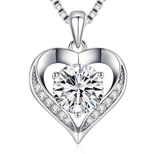 DALOJOE Moissanite Necklace for Women, 1-3 Carat Moissanite Heart Necklace Engraved with 'I LOVE YOU', Birthday Gift for Wife, Anniversary Present for Wife Women, Jewelry Gift for Girlfriend Mom Girls