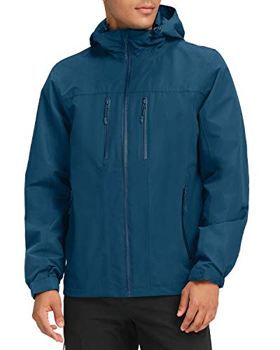 CAMEL CROWN Men's Waterproof Shell Jacket Windbreaker Hooded Rain Coat for Outdoor Hiking Climbing Traveling Blue XXXL