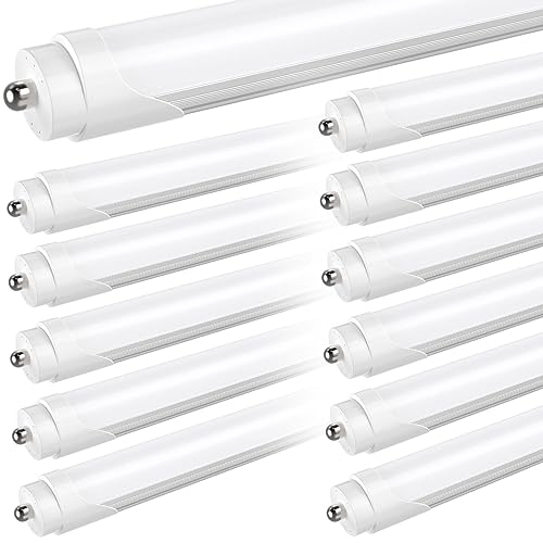 JESLED T8 T10 T12 8FT LED Tube Light Bulbs, 50W 6000LM, 5000K Daylight White, Single Pin Fa8 LED Replacement for Fluorescent Fixture, Frosted, Ballast Bypass, Warehouse Workshop Garage Lights 12-Pack