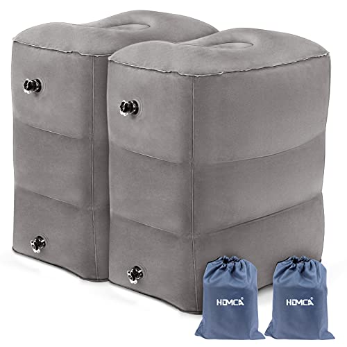 Inflatable Travel Foot Rest Pillow (2-Pack) Adjustable Height Leg Pillow Fast Inflating Airplane Bed for Toddlers Footrest Pillow for Office, Airplane, Train, Cars, Home (Grey)