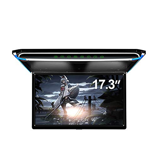 17.3' Car Overhead Flip Down Monitor Screen Dispaly 1080P Video HD Digital TFT Wide Screen Ultra-Thin Mounted Roof Player HDMI IR FM USB SD