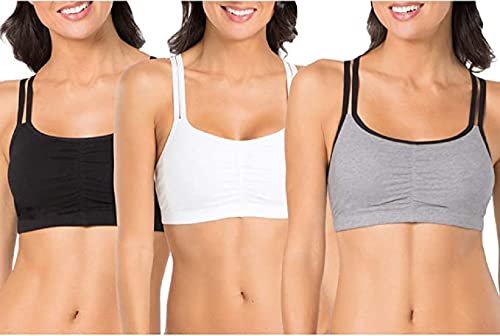 Fruit of The Loom Womens Spaghetti Strap Cotton Pull Over 3 Pack Sports Bra, Grey With Black/White/Black Hue, 40