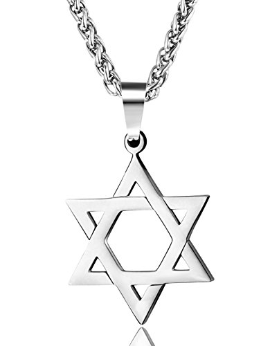 Udalyn Star of David Pendant Necklace Stainless Steel Jewish Jewelry for Men Women Religious 20' Silver-Tone