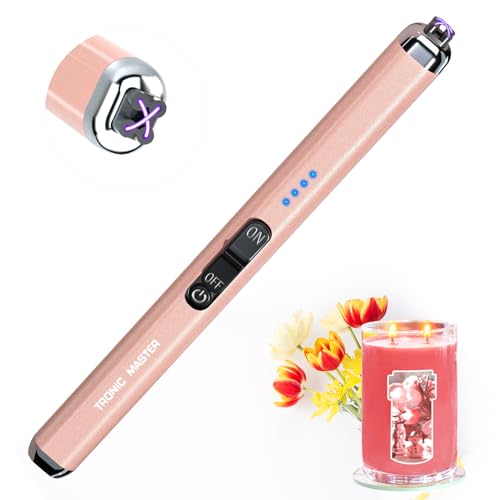 Electric Candle Lighter Rechargeable Lighters - Dual Arc Plasma Lighter Windproof & Flameless with Double Safety Switch(Rose Gold)