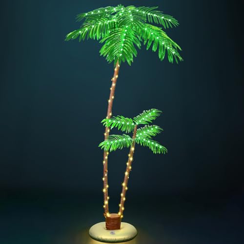 OUSHENG Lighted Palm Trees for Outside Patio, 6' Outdoor Light Up Christmas Trees Decoration Decor, LED Fake Artificial Tree Lights for Indoor Tiki Bar Home Party Yard Pool Porch Deck Tropical