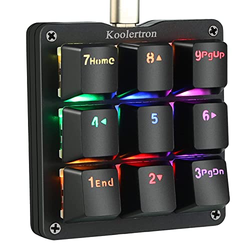 Koolertron One Handed Macro Mechanical Keyboard, RGB LED Backlit Portable Mini One-Handed Mechanical Gaming Keypad OSU! Keyboard 9 Fully Programmable Keys Red Switches