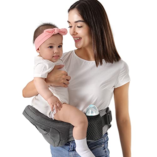 HKAI Baby Hip Carrier, Mom’s Choice Award Winner, Baby Carrier with Adjustable Waistband & Breathable Mesh, Ergonomic Carrier with Non-Slip Hip Seat Surface for Newborns & Toddlers, (Grey)