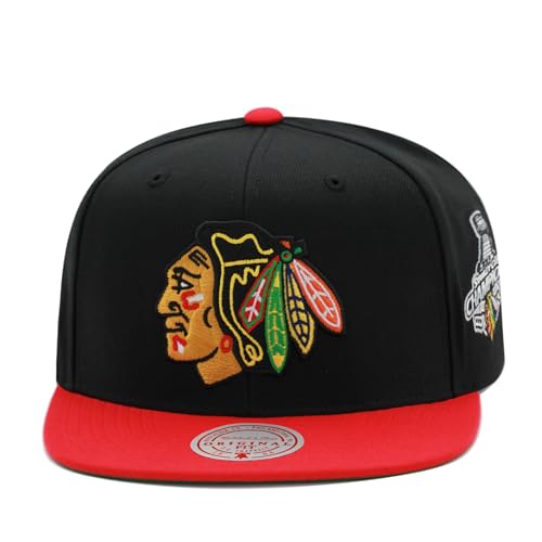 Mitchell & Ness Chicago Blackhawks NHL 2 Tone Side Patch Snapback Hat Adjustable Cap - Black/Red
