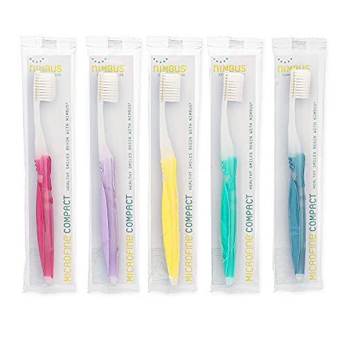 Nimbus Extra Soft Toothbrushes (Compact Size Head) Periodontist Design Tapered Bristles for Sensitive Teeth and Receding Gums, Individually Wrapped Plaque Remover Toothbrush (5 Pack, Colors May Vary)