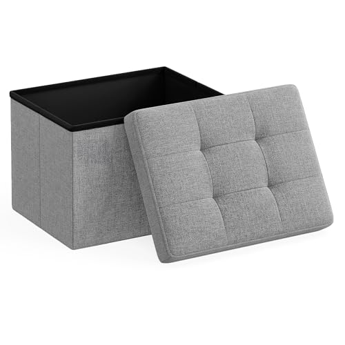 SONGMICS Small Folding Storage Ottoman, Foot Rest Stool, Cube Footrest, 12.2 x 16.1 x 12.2 Inches, 286 lb Load Capacity, for Living Room, Bedroom, Home Office, Dorm, Light Gray ULSF102G02