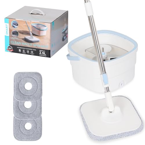 Spin Mop and Bucket，Mop and Bucket with Wringer Set for Home Cleaning Mop with Separate Dirty and Clean Water Mops for Floor Hardwood Laminate Tile (3 Microfiber Mop Pads)