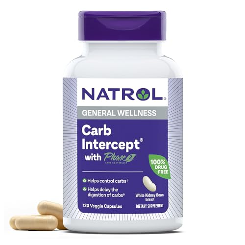 Natrol Carb Intercept with Phase 2 Carb Controller Capsules, White kidney bean extract, Helps control carbs, Helps metabolize fats, Clinically tested, Promotes healthy body weight, 1,000mg, 120 Count