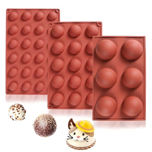 JOERSH Semi Sphere Silicone Mold, Hot Chocolate Bomb Mold, Half Round Shape Baking Mold for Hot Cocoa Bomb, Cake, Jelly, Pudding, Dome Mousse (Assorted Sizes 6/15/24 Cavities, Pack of 3)