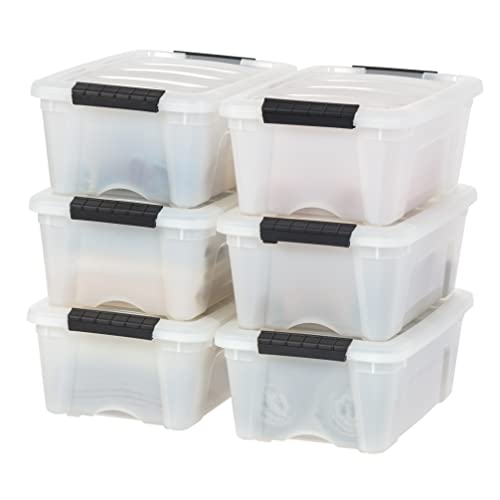 IRIS USA 12 Quart Stackable Plastic Storage Bins with Lids and Latching Buckles, 6 Pack - Pearl, Containers with Lids and Latches, Durable Nestable Closet, Garage, Totes, Tubs Boxes Organizing