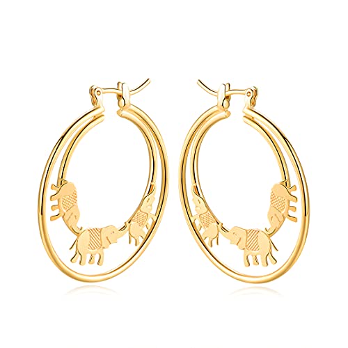 Barzel 18K Gold Plated Elephant Hoop Earrings For Women - Made In Brazil (ER112)