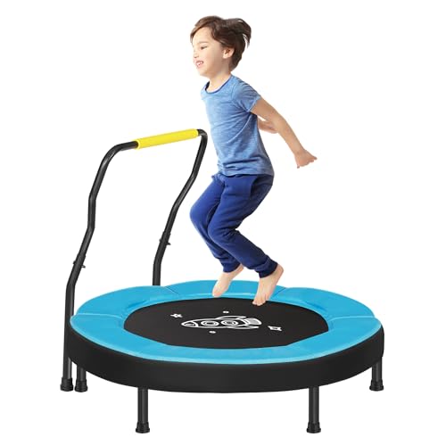 SONGMICS Trampoline for Kids, 3ft Mini Trampoline with Handlebar, Toddler Trampoline for Indoor and Outdoor, Max. Load 220 lb, Blue USTR036Q01