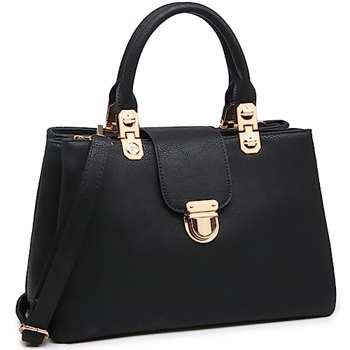 Dasein Women Satchel Handbags Top Handle Purse Medium Tote Bag Vegan Leather Shoulder Bag Black