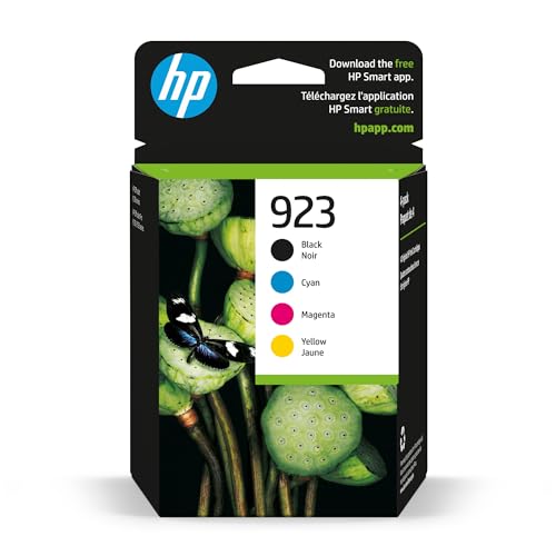 HP 923 Black, Cyan, Magenta, Yellow Ink Cartridges (4-Pack) | Works OfficeJet 8120 Series, OfficeJet Pro 8130 Series | Eligible for Instant Ink | 6C3Y6LN