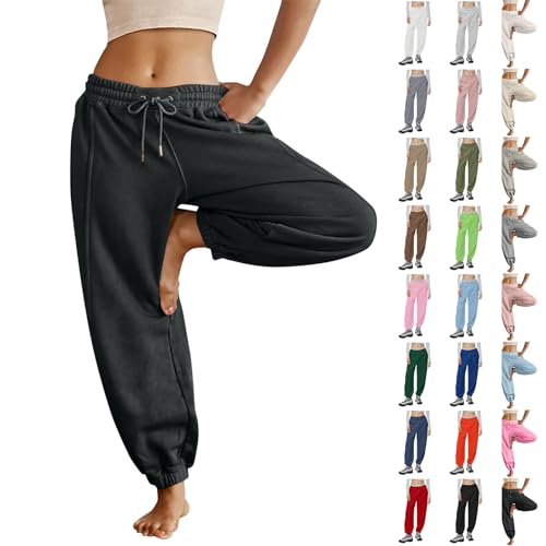 High Waisted Sweatpants for Women Fleece Joggers with Pockets Baggy Wide Leg Running Pants Elastic High Waisted Cinch Bottom Sweat Pants Winter Pink Sweatpants for Women Workout Workout Pants