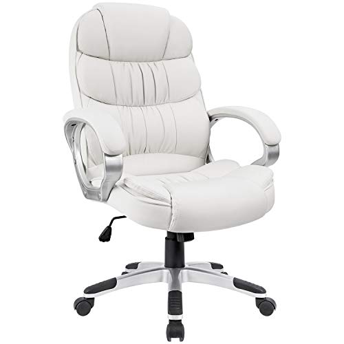 Homall Office Chair High Back Computer Desk Chair, PU Leather Adjustable Height Modern Executive Swivel Task with Padded Armrests and Lumbar Support (White)