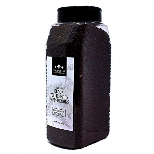 The Spice Lab - Black Tellicherry Peppercorns for Grinder Packed in the USA - Steam Sterilized Kosher Non-GMO All Natural Black Pepper 5015 (18 Ounce Tub)