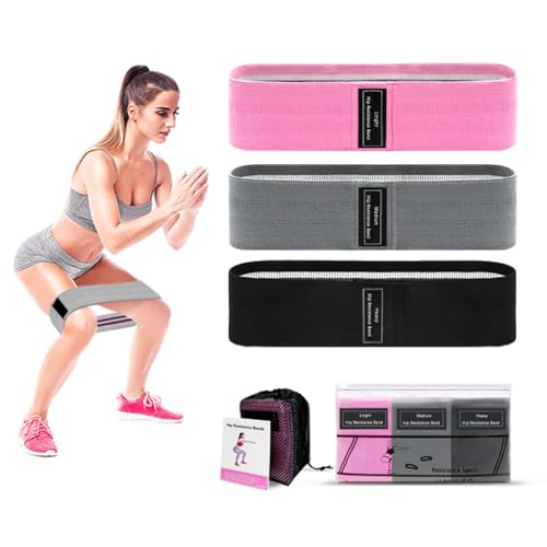 3 Levels Fabric Resistance Bands Set, Booty Bands for Working Out, Exercise Bands for Legs and Butt, Fitness Loop Bands for Women and Men, Non-Slip Stretch Bands (Black, Grey, Pink)