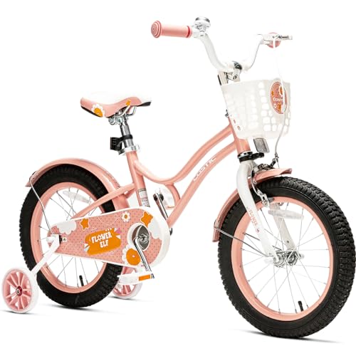 COSTIC Kids Bike for 2-8 Years Girls Bike with Training Wheels & Front Handbrake Toddler Bike Girl Bikes 12 14 16 Inch Princess Kids Bicycle with Basket Bike (14 Inch, Candy Pink