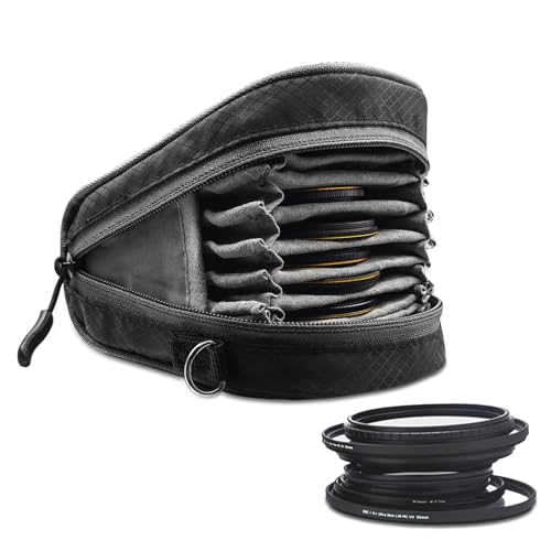 Lightdow Camera Filter Bag, Detachable 8-Slot Lens Filter Carry Case Photography Filter Holder Belt Loop Pouch Water-Resistant and Dustproof Design for 37mm-95mm Filters