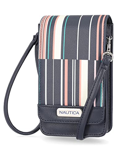 Nautica Catalina RFID Women’s Crossbody Bag, Vegan Leather Compact Cell Phone Shoulder Travel Purse Holder, Ribbon Stripe
