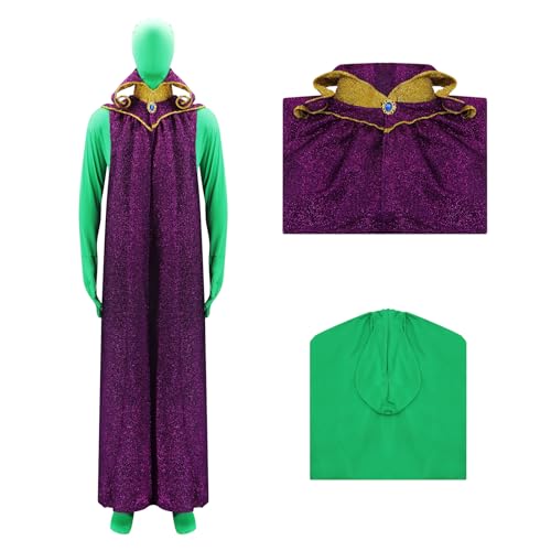 Pmnoyal Men Green Full Body Suit King Cape Martian Costume Halloween Cosplay Alien Attack Earth Fancy Dress Up Funny Costume 3XL