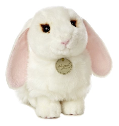 Aurora Realistic Miyoni Lop Eared Bunny Stuffed Animal - Lifelike Detail - Cherished Companionship - White 9 Inches