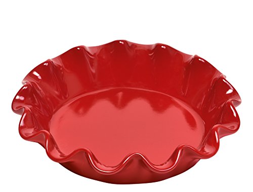 Emile Henry Made in France Ruffled Pie Dish 10.5' X2.5', 10.5' by 2.5', Burgundy Red