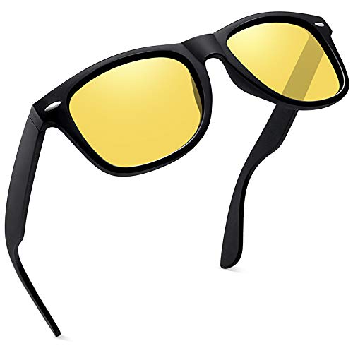 Joopin Night Driving Glasses for Women Men, Vintage Square Night Vision Glasses Anti Glare UV400 Oversized Night Shades (Matte Black Yellow)