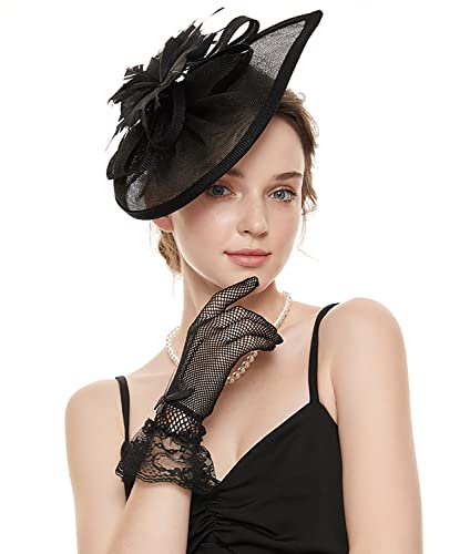 Vintage Fascinators for Women Pillbox Hats 20s 50s with Feather Headband Bridal Wedding Tea Party