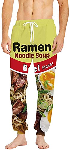 Keasmto 3D Ramen Chicken Noodle Soup Beef Pant Style Men Women Cotton Pants Beef-X-Large