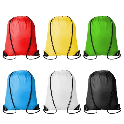 Kuhome 6Pcs Drawstring Backpacks Bulk String Bag Cinch Sack Pack Storage Knapsack Polyester Gift Bags Sports Drawstring Bags for Trip Gym Party Bags(6 Colors)