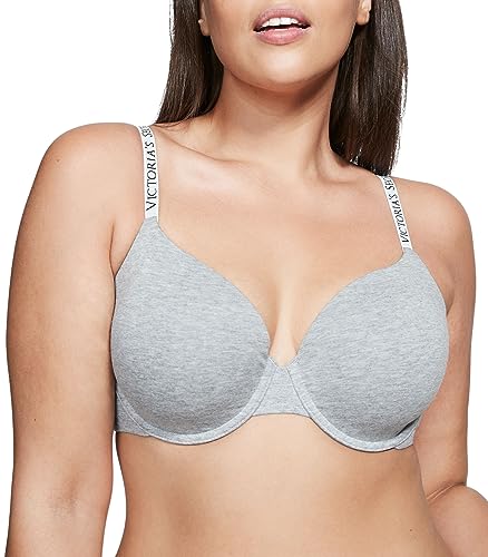 Victoria's Secret Cotton Perfect Coverage T Shirt Bra, Lightly Lined, Full Coverage, Smoothing, Bras for Women, Grey (34C)