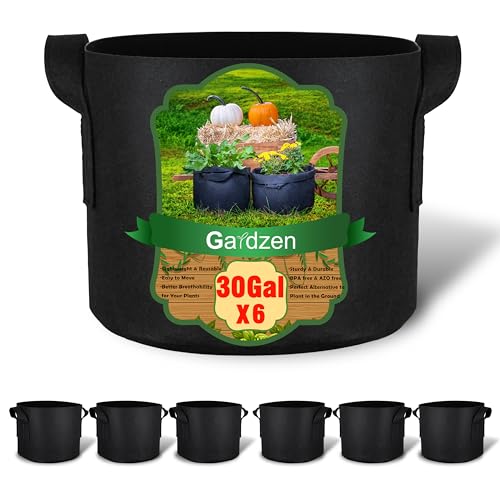 Gardzen 6-Pack 30 Gallon Grow Bags, Aeration Fabric Pots with Handles, Heavy Duty Cloth Pots for Plants
