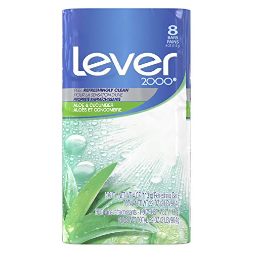 Lever 2000 Refreshing Body Soap and Facial Cleanser With Aloe & Cucumber Effectively Washes Away Bacteria, Fresh Aloe, 4 Ounce (Pack of 8)