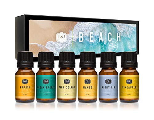 P&J Trading Fragrance Oil Beach Set | Ocean Breeze, Papaya, Pina Colada, Mango, Pineapple, and Night Air Candle Scents for Candle Making, Freshie Scents, Soap Making Supplies, Diffuser Oil Scents