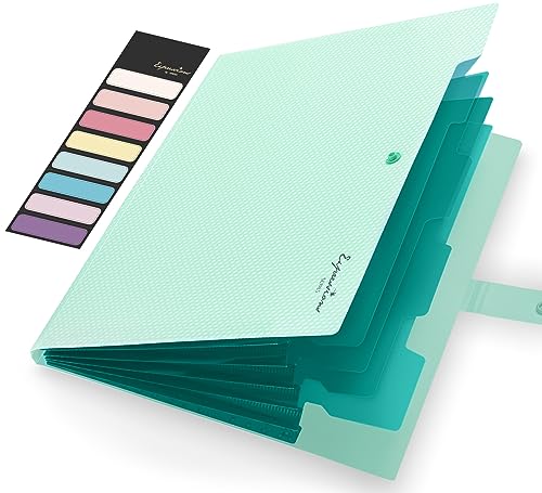 Sooez 5 Pocket Expanding File Folder, Letter Size Accordion Folders for Documents, Cute Folder with Labels, Portable File Organizer, Sleek Paper Organizer for School Office Supplies, A4 Size, Green