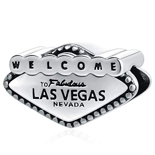 Welcome to Fabulous Las Vegas Nevada Charms in 925 Sterling Silver, I Love Travel Vintage Casino Sign Beads fit Pandora Bracelet, Gift for Souvenir/Birthday/Christmas/Friends