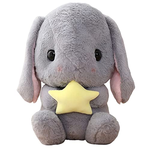 HOUPU Soft Toy - Sitting Lop Eared Rabbit, Easter White Rabbit Stuffed Bunny Animal with Carrot Soft Lovely Realistic Long-Eared Standing Pink Plush Toys (Gray-Star,8.6in/22cm)