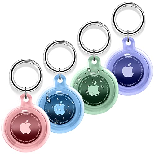 4 Pack Airtag Holder, Airtag case Waterproof Apple Air Tag Case with Keychain, Shockproof & Dustproof Airtag Holders for Pet Tracking, Bags, Kids, Keys, Luggage (4 Colors)