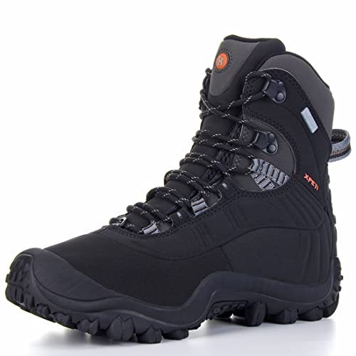 Manfen Men's Thermator Waterproof Hiking Boots Trekking Outdoor Winter Boot Black Size 9.5