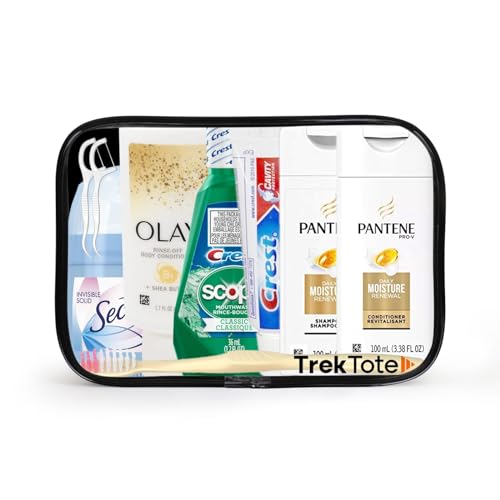 TrekTote 15-Piece Travel Toiletry Convenience Kit - Personal Care Travel Hygiene Essentials Bag with Women Toiletries. TSA-Approved Travel Size Kit For Women with Essential Toiletries.