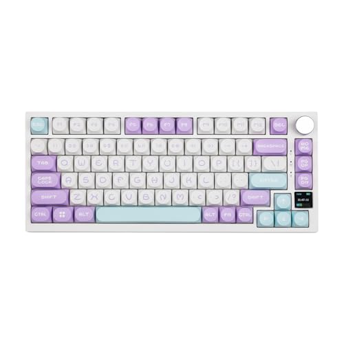 EPOMAKER Ajazz AK820 Pro 75% Gasket-Mounted Mechanical Keyboard with TFT Screen, 3 Modes(BT 5.1/2.4G Wireless & Type-C Wired), Sound Dampening Foams (White Purple MOA, Ajazz Flying Fish Switch)